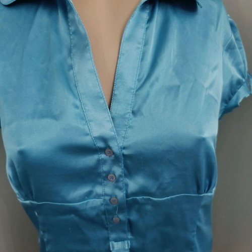 Turquoise satin blouse size L like new