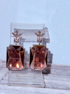Silver evening earrings Etalon Jenavi new, brown and silver