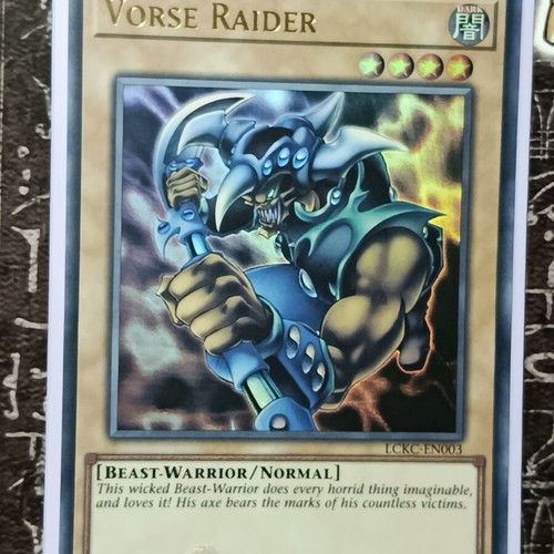 Vorse Raider Yu-Gi-Oh! card with Ultra Pro sleeve and Top Loader