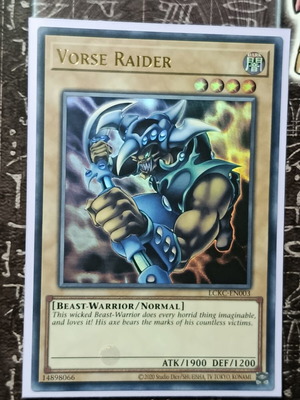 Vorse Raider Yu-Gi-Oh! card with Ultra Pro sleeve and Top Loader