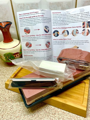 Professional sharpening stone set 3000/8000 with bamboo base and accessories new