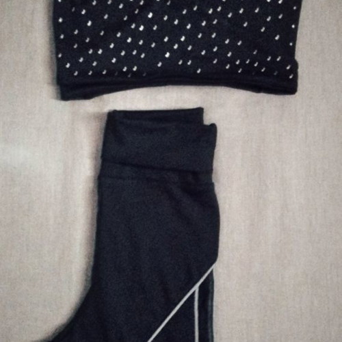 Sports set new, black leggings with transparency and top with rhinestones