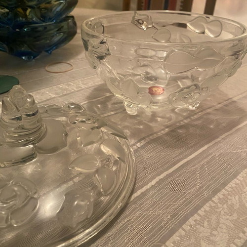 Walther Glas glass fondue pot with lid like new, carved roses