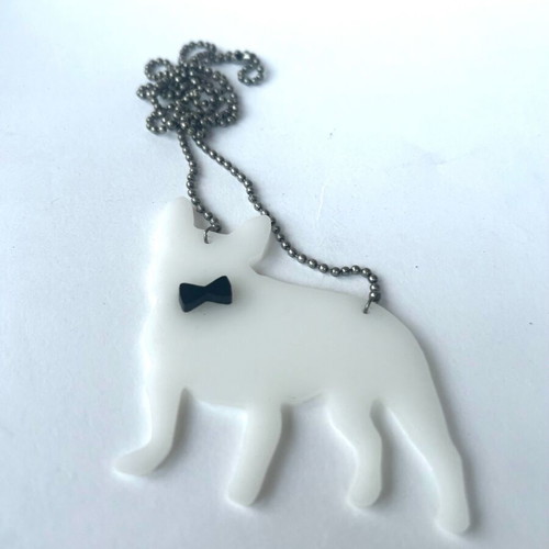 Bulldog pendant necklace new plexiglass with black bow