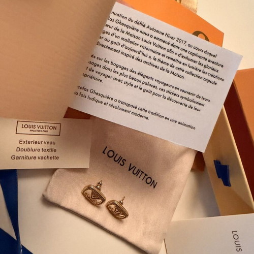 LV style earrings, 18K gold plated stainless steel with stones