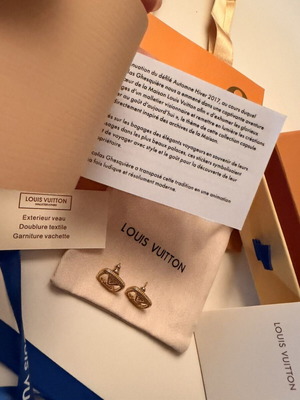 LV style earrings, 18K gold plated stainless steel with stones
