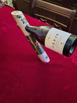 Handmade Aboriginal Art wine holder new, wooden from Australia