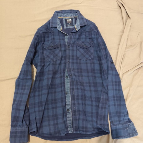Loft tailored men's blue checkered shirt size M