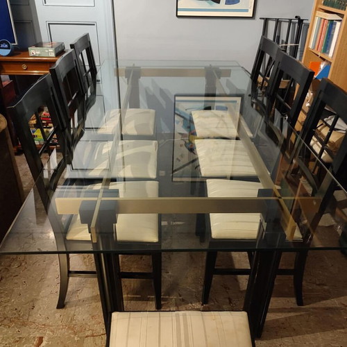 Varagkis dining set for 8, solid wood and glass