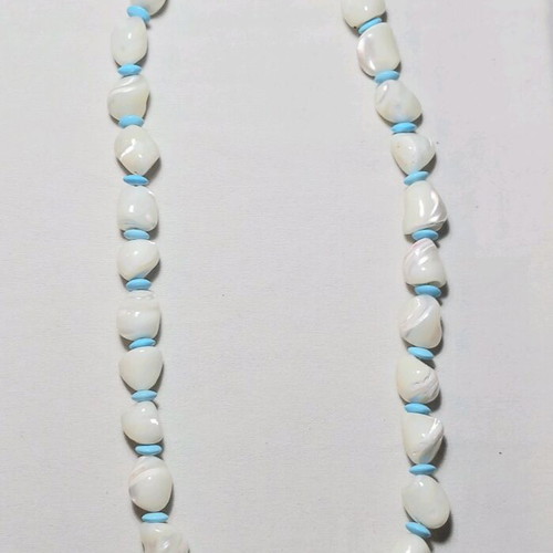 Silver necklace, mother of pearl and turquoise