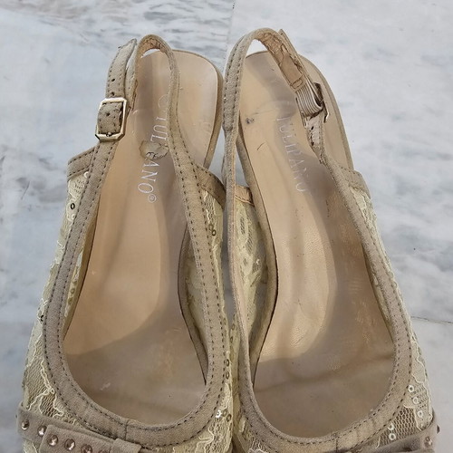Tulipano women's peep-toe sandals used, size 38, beige with lace and sequins