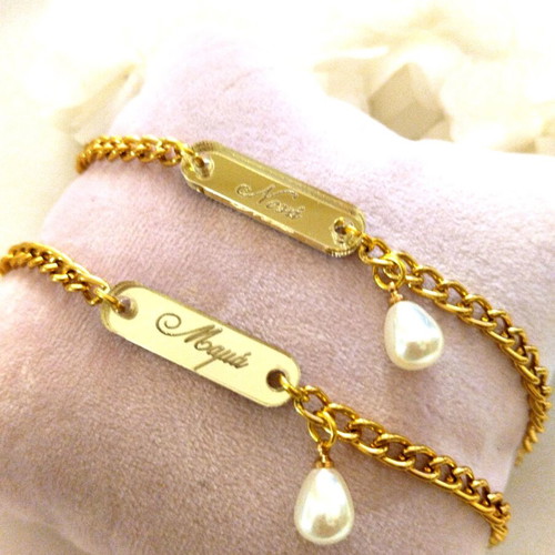 Handmade baptism or wedding bracelets with chain and hanging pearl