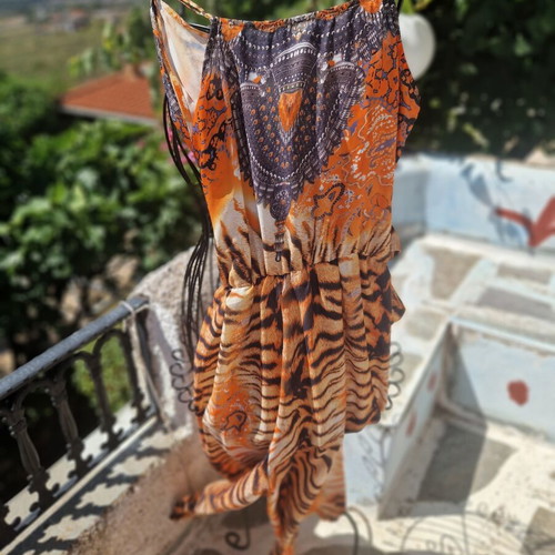 Summer one-piece jumpsuit new, tiger print with belt