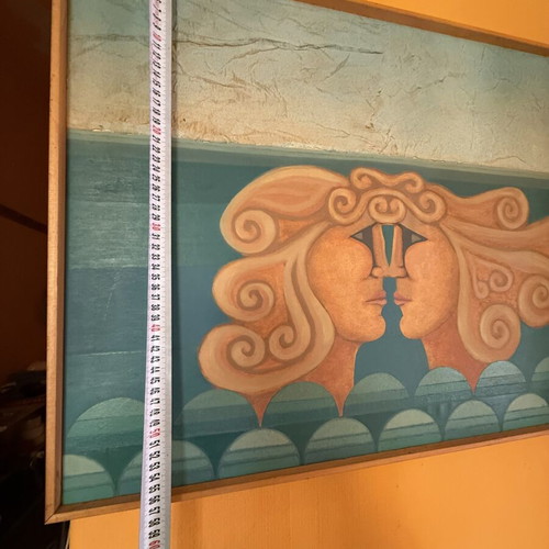 Large Canvas Painting Modern Greek Composition like new