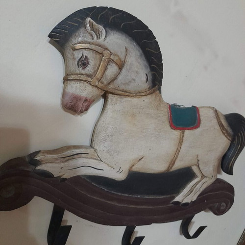 Vintage wooden wall hanger rocking horse hand-painted, like new