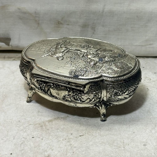 Vintage decorative embossed silver jewelry box used