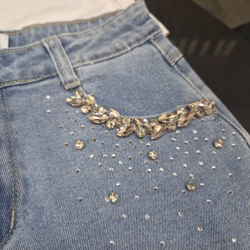 Girls' set with strass, like new, T-shirt and denim shorts