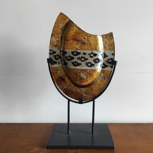 Art glass βάζο σε μεταλλική βάση σαν καινούργιο