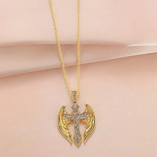 Elegant cross pendant with decorative stones and chain