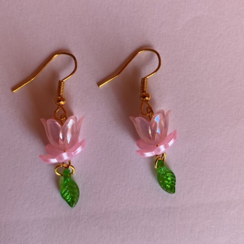 Handmade pink earrings inspired by Barbie fairytopia