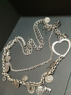 Handmade necklace new with many metal elements chain gray silver