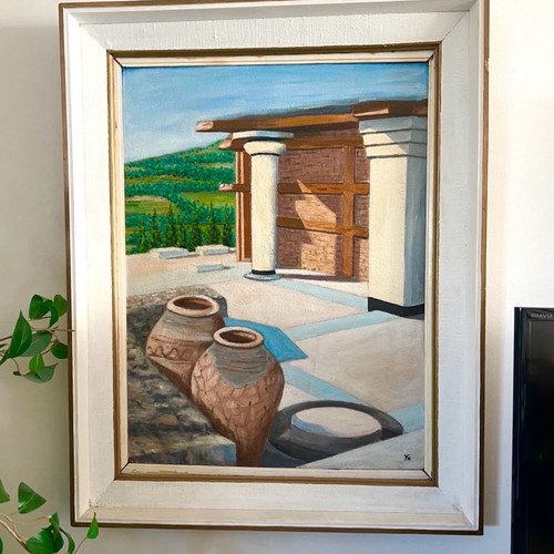Authentic oil painting Palace of Knossos Crete used