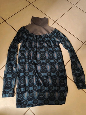 Boho blouse with ethnic mandala design and high turtleneck collar like new