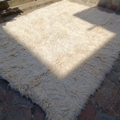 Handmade flokati rugs like new, white wool, loom woven