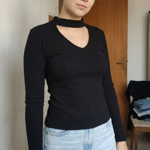 Choker ribbed black blouse like new, size M Terranova