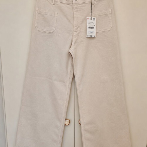 Zara Wide Leg Pants New, Size 46, Ecru