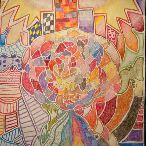 Personal artistic creation with colored pencils on A4 paper, new