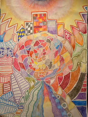 Personal artistic creation with colored pencils on A4 paper, new