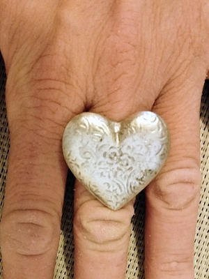 Vintage statement δαχτυλίδι καρδιά ρυθμιζόμενο silver tone, σαν καινούργιο