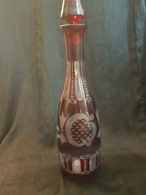 Vintage κρυστάλλινη καράφα Egermann Ruby Cut to Clear με πώμα