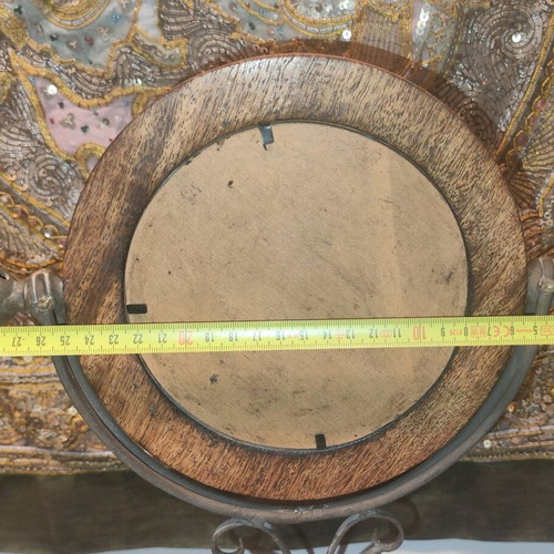 Wooden carved rotating tabletop mirror used vintage