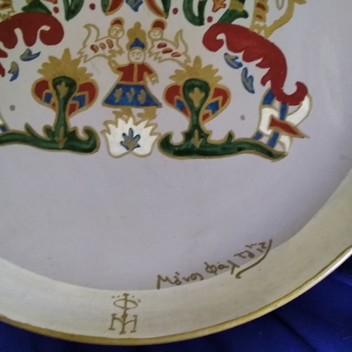Ceramic painted plate handmade used Manos Faltaits Skyros