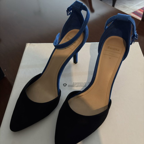 Bershka Two-Tone Pumps Size 40 Like New, Blue and Black with Ankle Strap