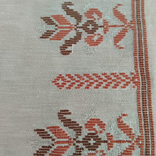 Handmade woven table runner with silver embroidery, 83x40 cm