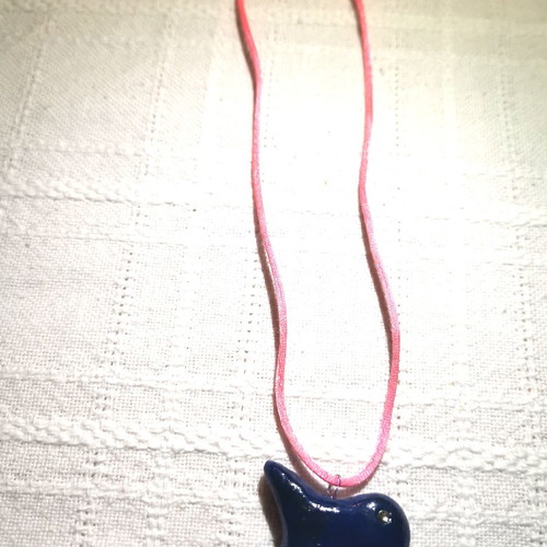 Fish pendant handmade from fimo with rhinestone and adjustable cord