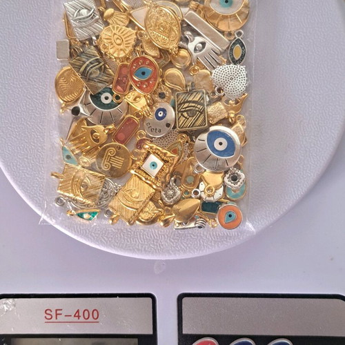 Metal eye charms, 90g, mostly gold color, some 24k gold plated and silver plated