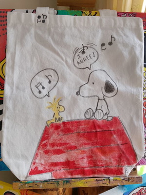 Υφασμάτινη Τσάντα Snoopy Ζωγραφισμένη Στο Χέρι Καινούργια, Άσπρη και Κόκκινη