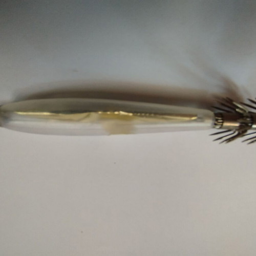 Lightweight squid jig 8cm transparent with yellow ribbon and two rows of needles new