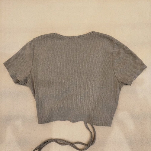 Bershka rib crop top gray like new with ruching and drawstrings