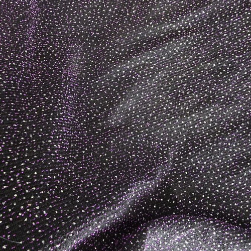 Black dress with purple silver details, elegant fit, thin straps