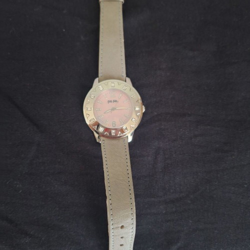 Folli Follie women's watch with pink dial, used, leather strap