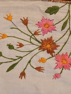 Handmade embroidered table runner used, rectangular 145x20cm