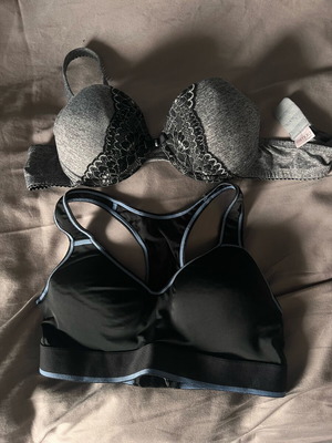 Bras like new, black and grey, approximate size small, set of 2