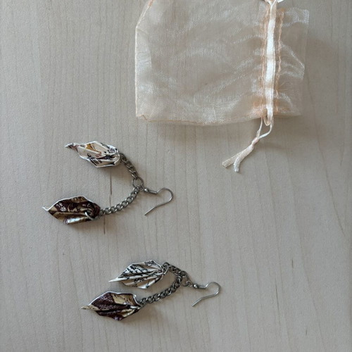 Handcrafted Origami Earrings, beige and brown