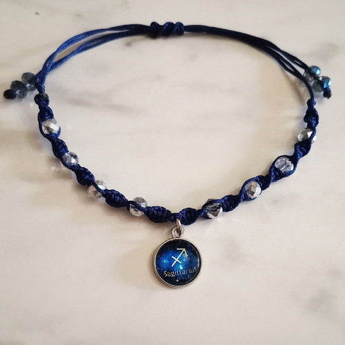 Women's Blue Sagittarius Zodiac Bracelet new, macrame with crystals