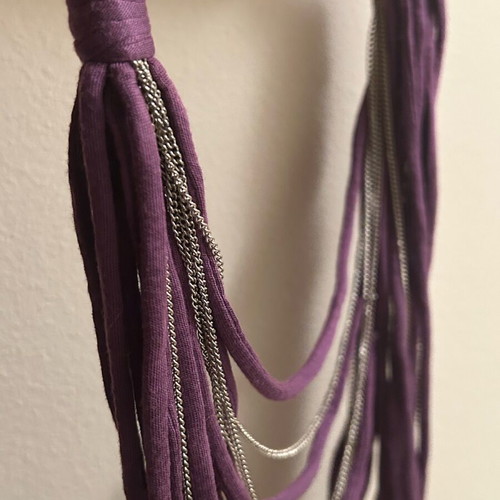 Long necklace new, purple and silver